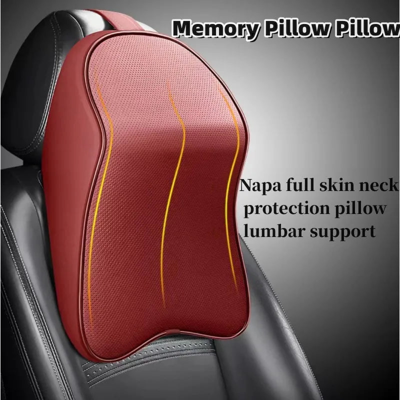 3D Nappa Leather Memory Foam Headrest Car Neck Pillow Support Neck Rest Pillow for Car Pain Relief Travel Neck Support