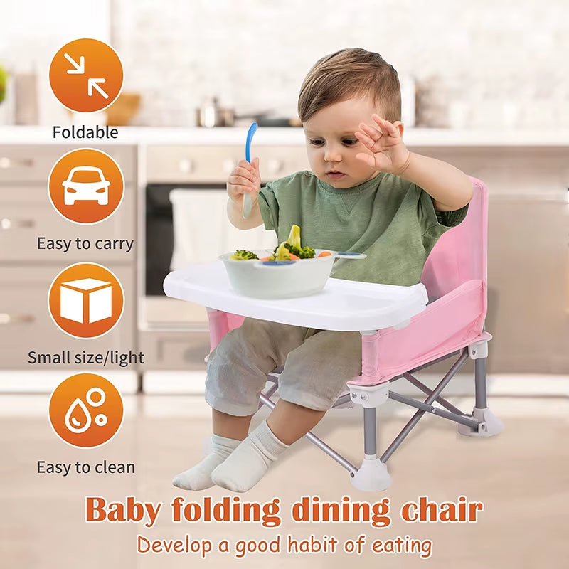 Baby Foldable Portable Dining Chair with Plate Seat Belt Children'S Beach Chair Camping Child Comfortable Feeding Seat Baby