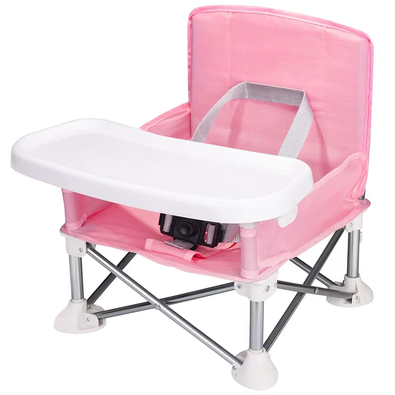 Baby Foldable Portable Dining Chair with Plate Seat Belt Children'S Beach Chair Camping Child Comfortable Feeding Seat Baby