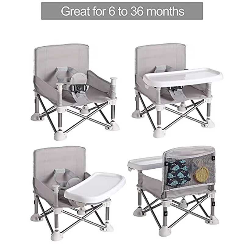 Baby Foldable Portable Dining Chair with Plate Seat Belt Children'S Beach Chair Camping Child Comfortable Feeding Seat Baby