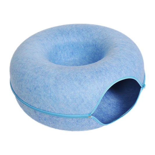 Donut Cat Bed for 2 Cats Pet Cat Tunnel Toys Kitten House Basket Interactive Play Toys for Cats Natural Felt Rabbit Cave Nest