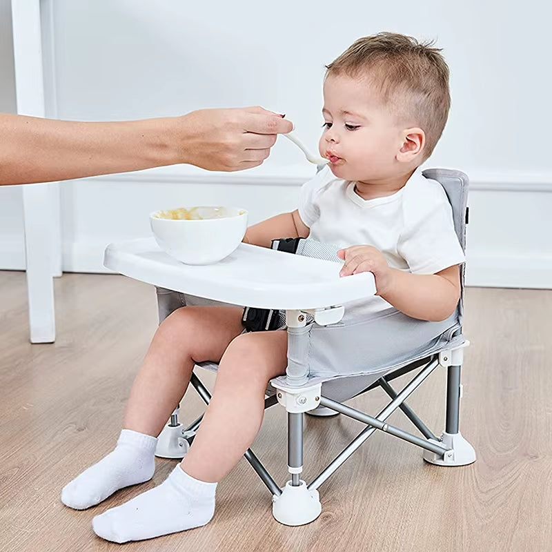 Baby Foldable Portable Dining Chair with Plate Seat Belt Children'S Beach Chair Camping Child Comfortable Feeding Seat Baby